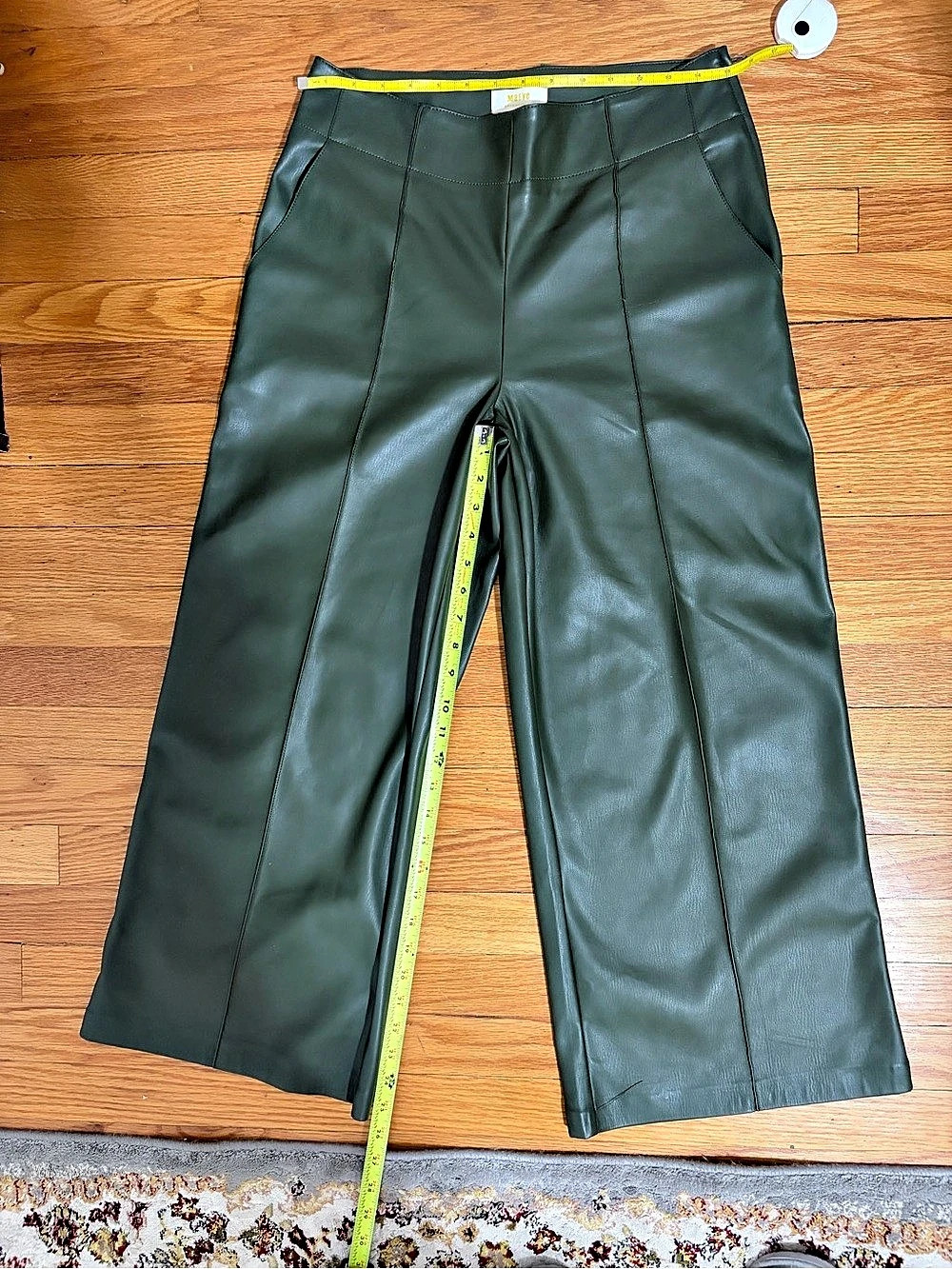 Maeve Antropologie Pintuck Wide Leg Faux Leather Pants Green Olive   Size 4